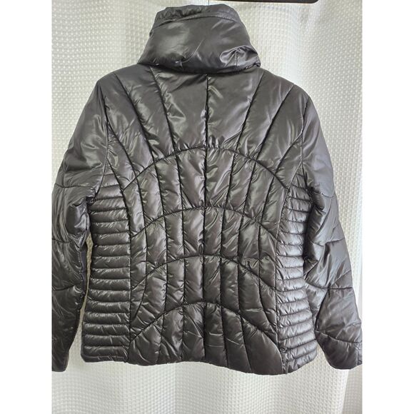 Guess Women's Puffer Coat Size Medium Shiny Black Winter Chic Cute Quilted Zip - Picture 6 of 8